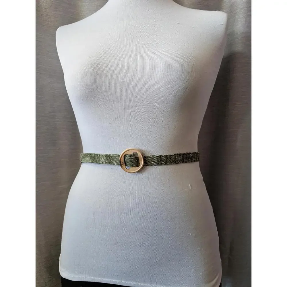 Green Tweed Handmade Wooden Buckle Adjustable Belt S M